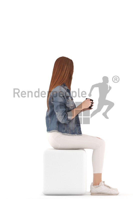 3d people kids, white 3d child sitting and drinking
