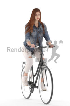 3d people kids, white 3d child riding her bike