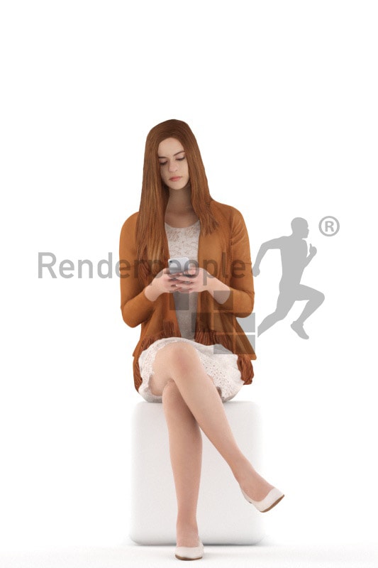 3d people kids, white 3d child sitting and texting