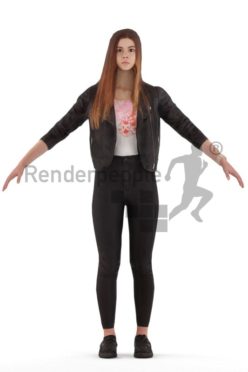 3d people casual, rigged teenager in A Pose