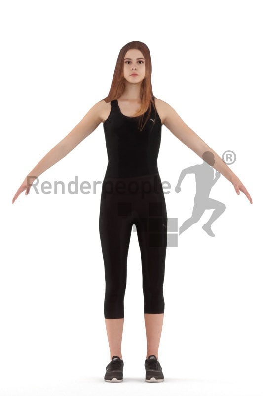 Rigged and retopologized 3D People model – white woman in sports wear