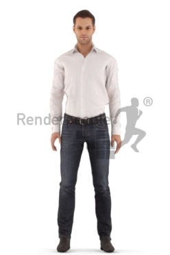 3d people casual, white animated man standing and idling