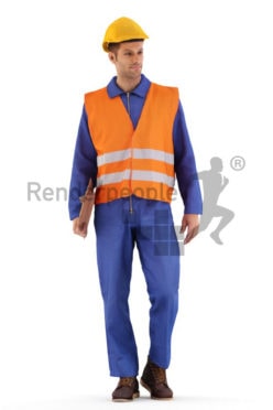 3d people service, 3d worker walking and holding clipboard