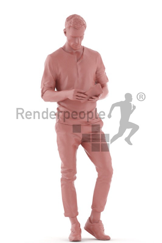 3d people casual, jung man looking into his wallet