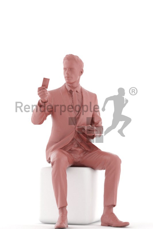 3d people business, jung man sittting, paying with his creditcard