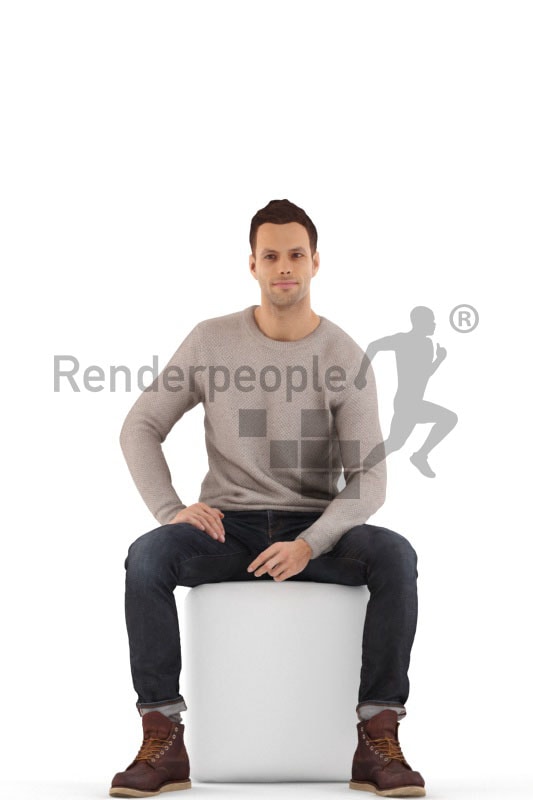 3d people casual, jung man sitting