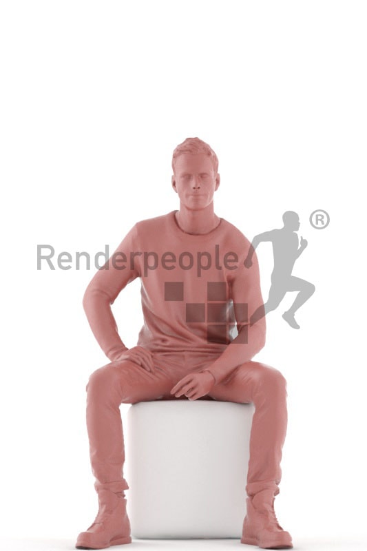 3d people casual, jung man sitting