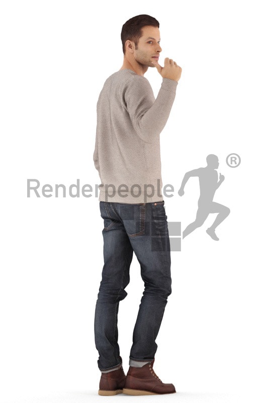 3d people casual, young man standing and pointing