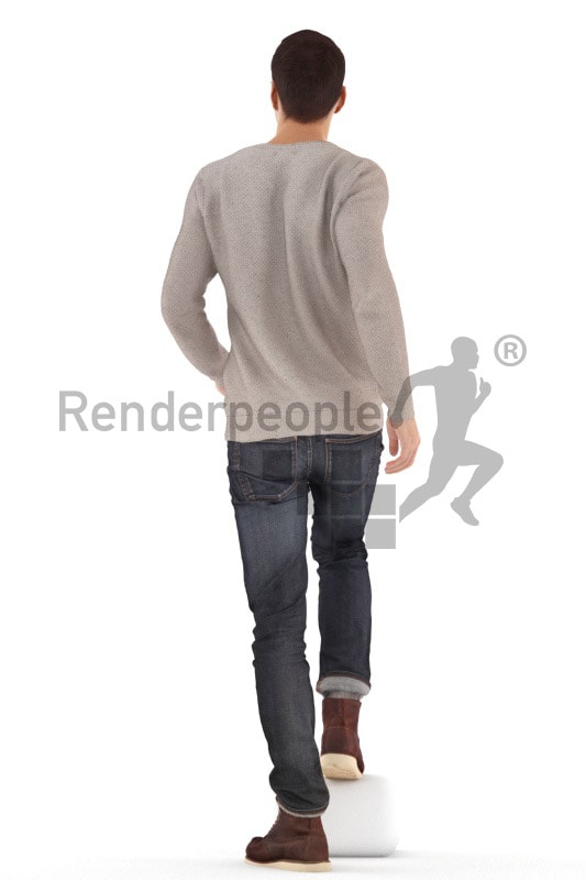 3d people casual, young man climbing a staircase