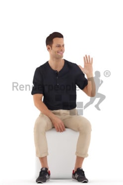 3d people casual, young man sitting and smiling