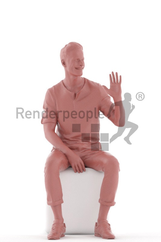 3d people casual, young man sitting and smiling