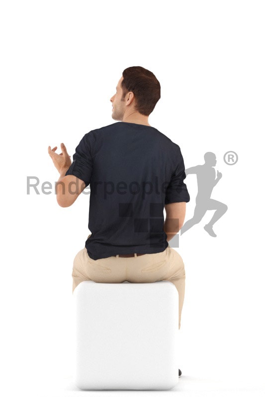 3d people casual, young man sitting and talking