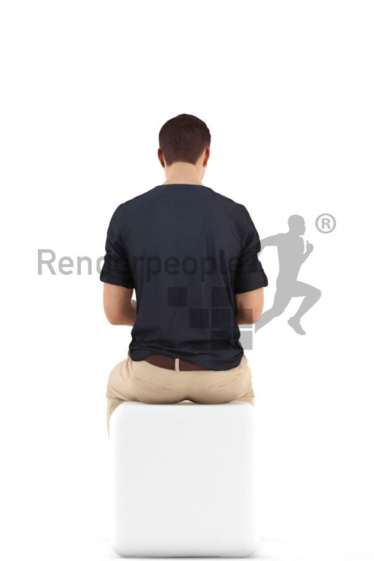 3d people casual, young man sitting and typing