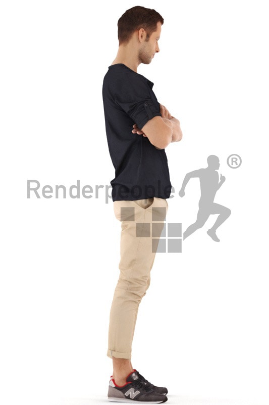3d people casual, young man standing with arms crossed
