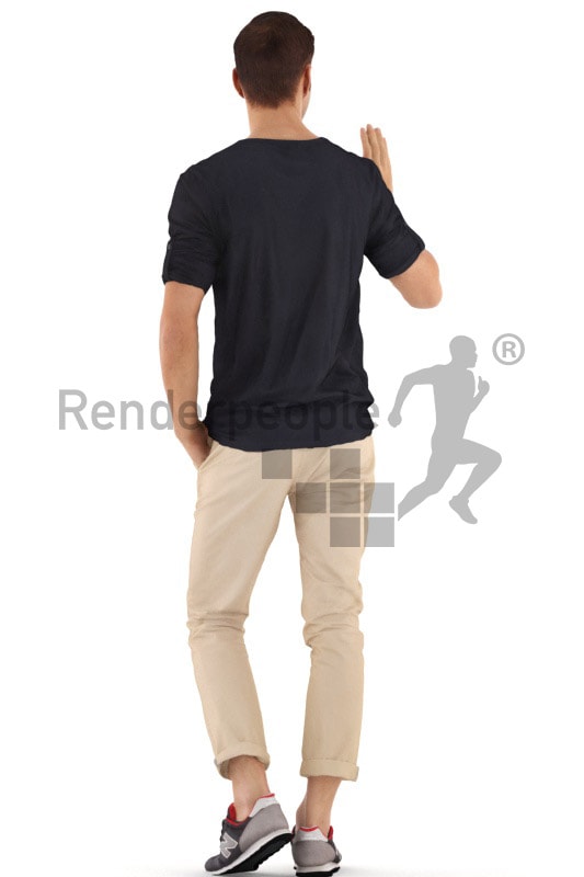 3d people casual, young man walking and waving