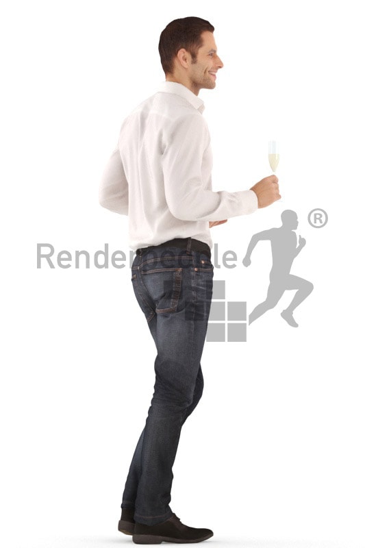 3d people event, young man standing and holding glass
