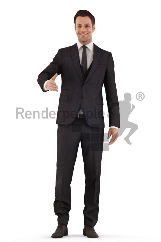 3d people business, young man standing and shaking hands