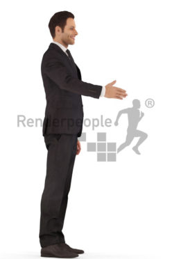 3d people business, young man standing and shaking hands
