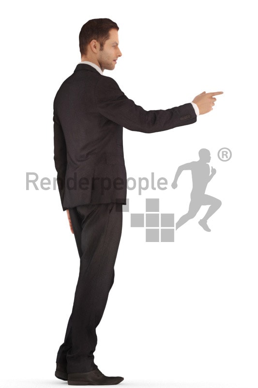 3d people business, young man standing and pointing