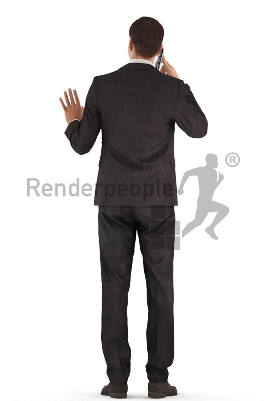 3d people business, young man standing and calling somebody