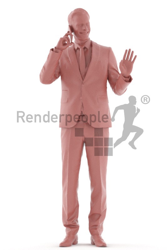 3d people business, young man standing and calling somebody