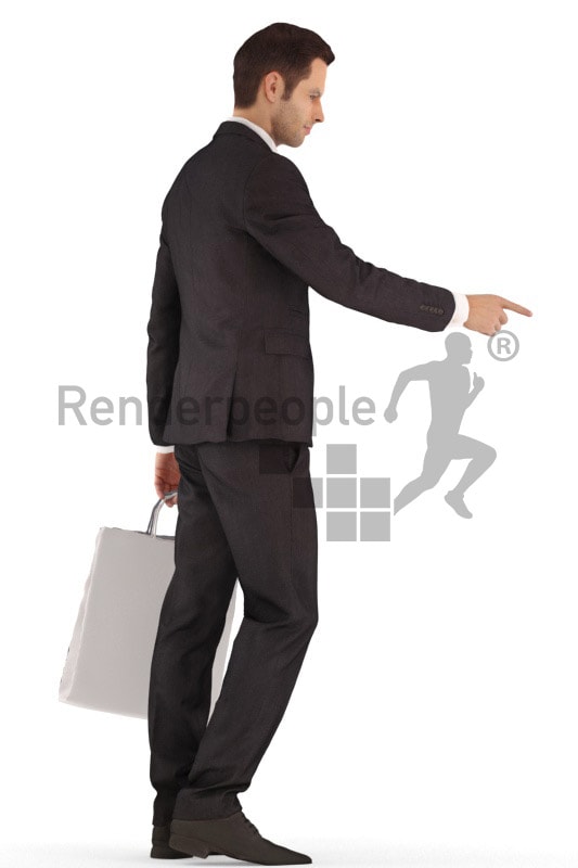 3d people business, young man shopping standing and pointing