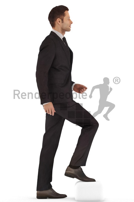 3d people business, young man climbing stairs