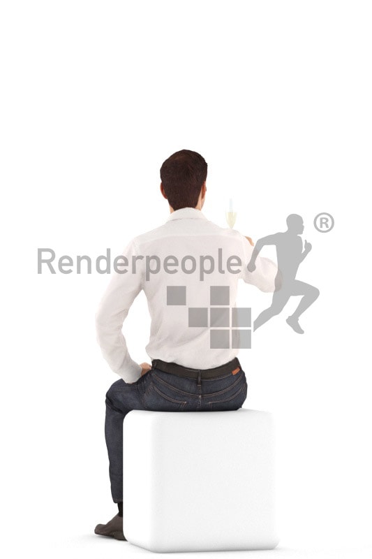 3d people event, young man sitting and holding glass