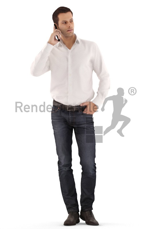 3d people event, young man walking with mobile phone