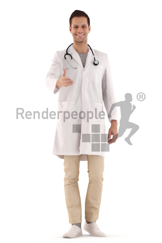 3d people hospital, young man standing and greeting