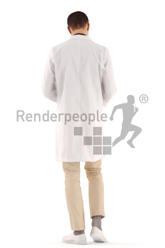 3d people hospital, young man standing and making notes on clipboard