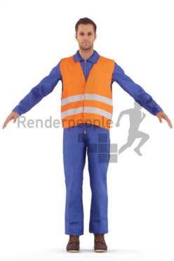 3d people construction worker, rigged young man in A Pose