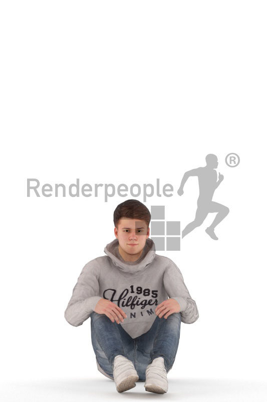 Human 3D model for animations – european man in casual street wear, sitting