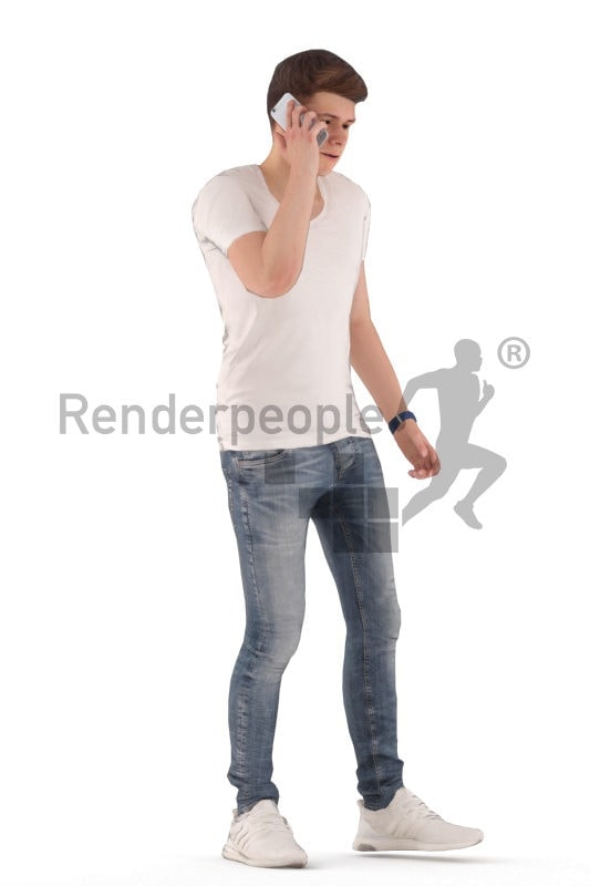 Animated 3D People model for realtime, VR and AR – white man, casual look, walking and calling