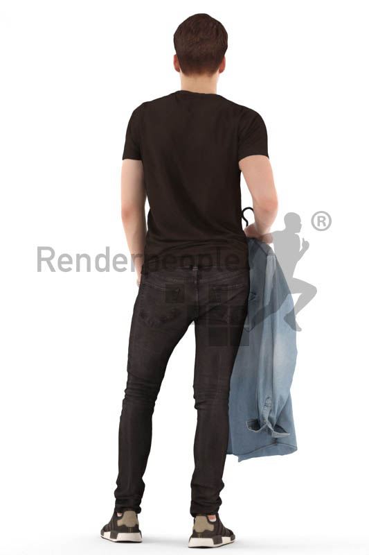 3d people teen, white 3d child standing with clothes in his hands