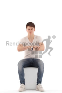 3d people teen, white 3d child sitting, leaning on the table