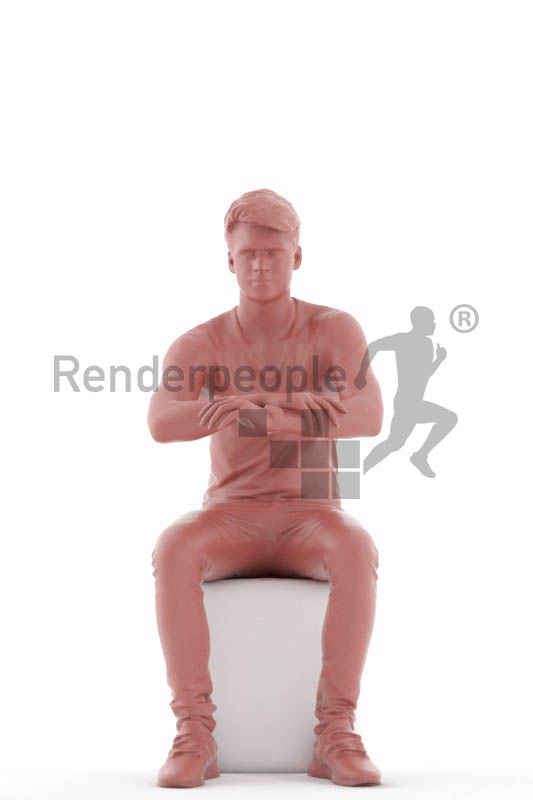 3d people teen, white 3d child sitting, leaning on the table