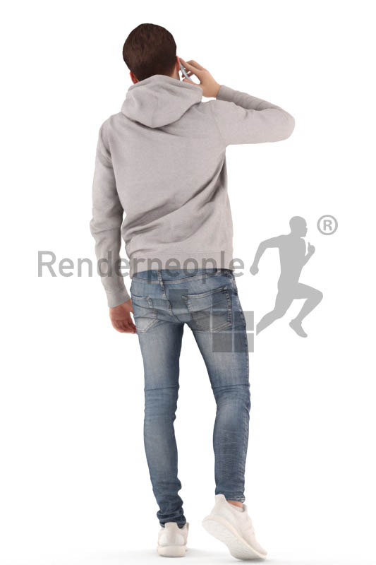 3d people teen, white 3d child walking and calling