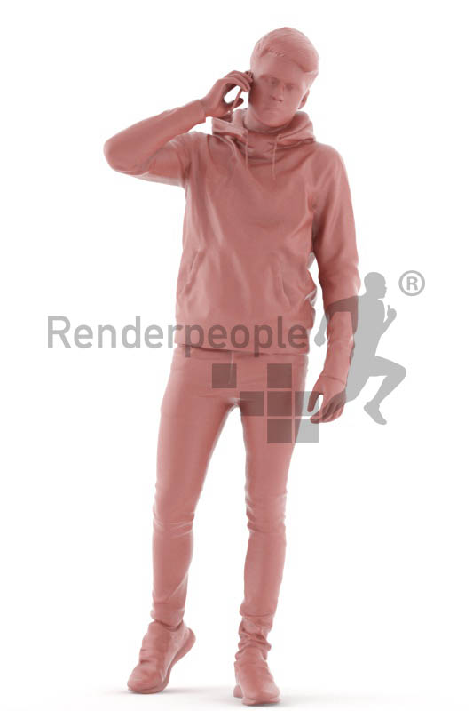 3d people teen, white 3d child walking and calling