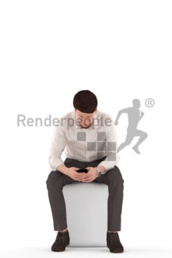 3d people teen business, white 3d child sitting, writing sms