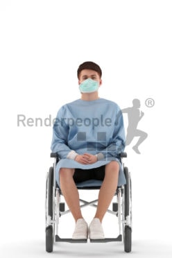 3d people teen, white 3d child sitting in a wheelchair
