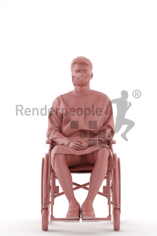 3d people teen, white 3d child sitting in a wheelchair