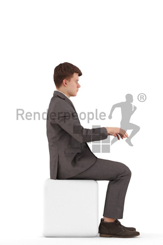 3d people teen business, white 3d child sitting, and typing