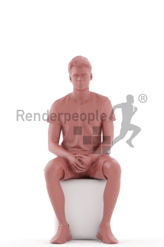 3d people teen, white 3d child sitting