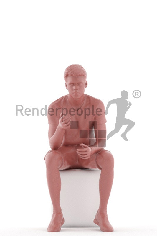 3d people teen, white 3d child sitting and pointing