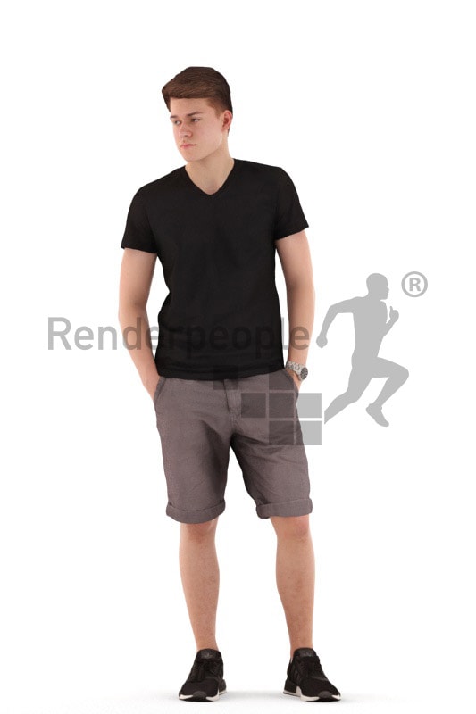 3d people teen, white 3d child standing and waiting