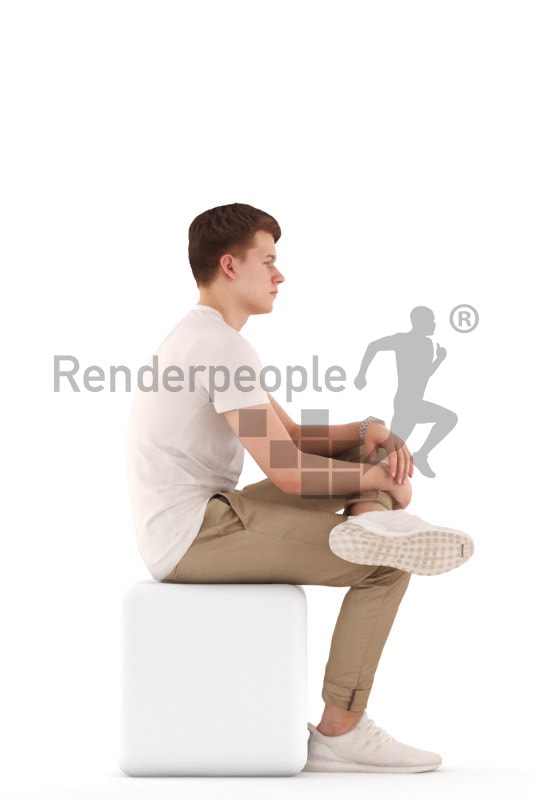 3d people teen, white 3d child sitting