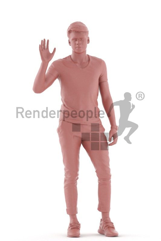 3d people teen, white 3d child waving