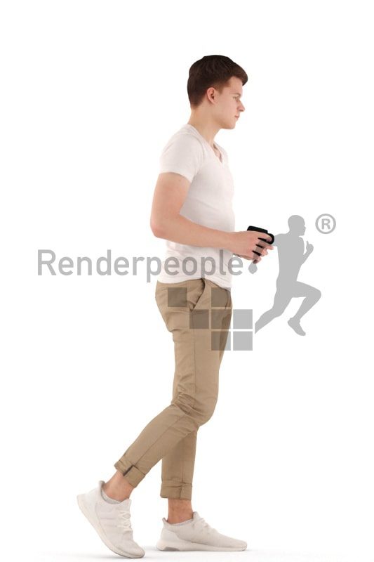 3d people teen, white 3d child holding a cup