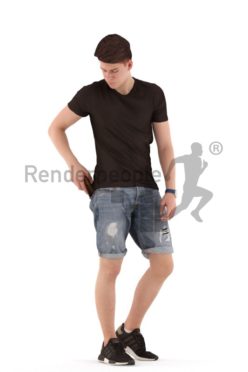 3d people teen, white 3d child standing holding a purse